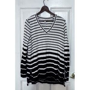 Woman's‎ Loft Lounge Long Sleeve Black/White Striped Shirt S